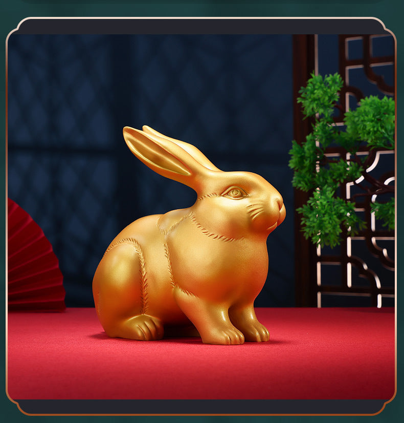 Brass Zodiac Rabbit Ornament for Home Office Desktop gold Wealth Rabbit Copper Craft Zodiac Gift Decorative Copperware