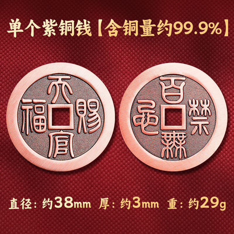 Taoist Purple Copper Heavenly Official Blessing No Taboo Pendant Peace Good Luck Money Copper Coin Car Keychain Necklace