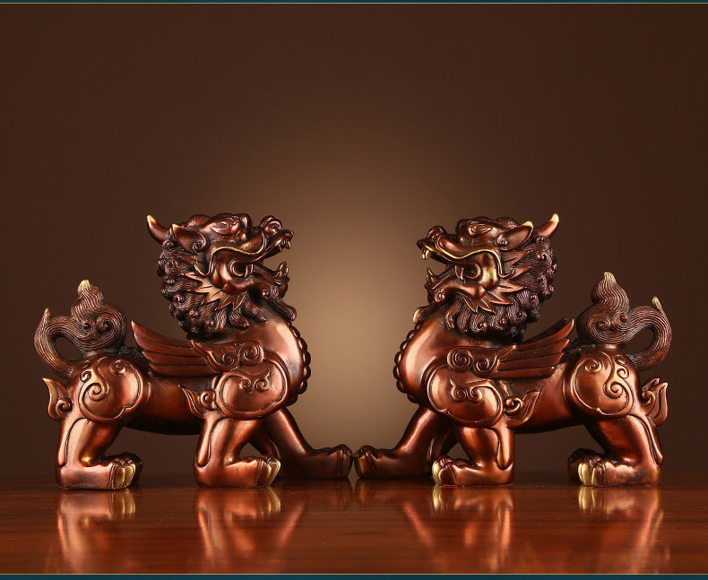 Bronze Kirin Figurine Home Office Decoration Living Room Craft Kirin Ornament Opening Gift