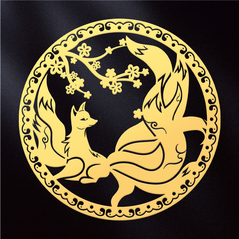 Taoist Nine-Tailed Fox Phone Sticker Metal Sticker Fox Sticker Gold Foil Good Luck Peach Blossom Sticker Phone Case Decoration Wholesale