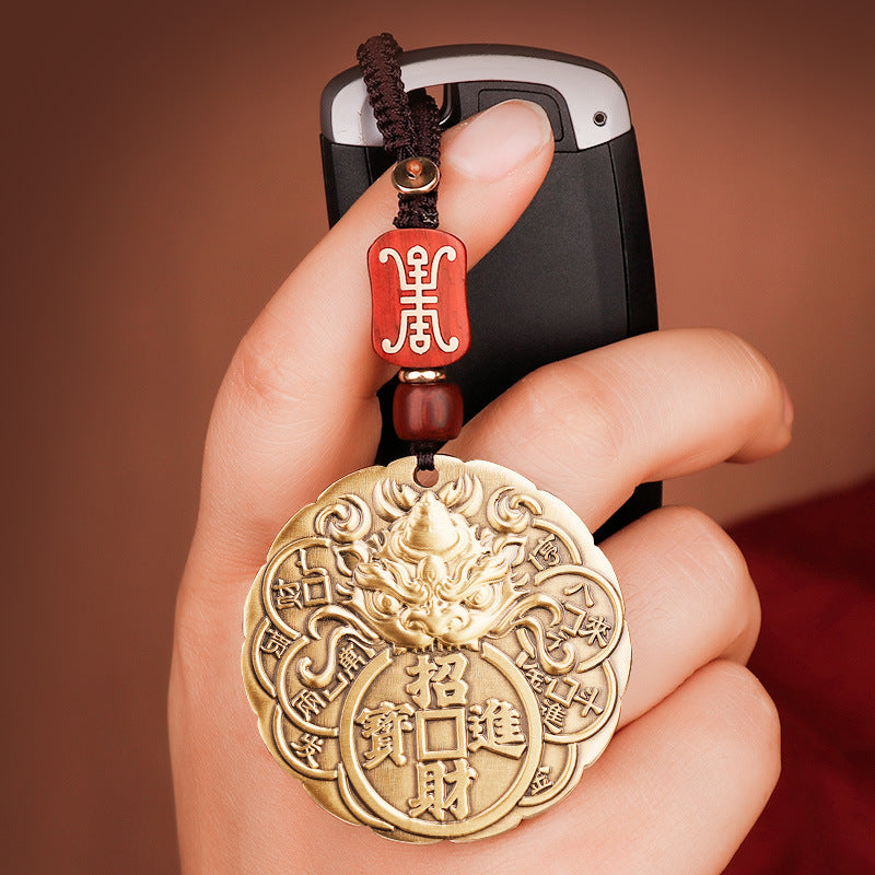 Brass Pixiu Wealth-Attracting and Safe Journey Car Pendant for Men, High-End Rearview Mirror Hanging Decoration, In-Car Wholesale