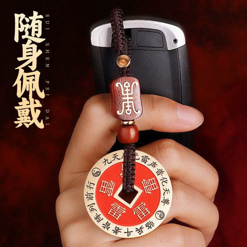 Brass Cinnabar Purple Star Forbidden Five Thunder Order Copper Coin Pendant Nine-Character Mantra Beidou Seven Stars Purple Star Necklace Ancient Coin Wholesale