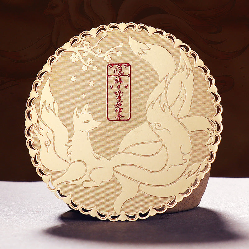 Taoist Nine-Tailed Fox Phone Sticker Metal Sticker Fox Sticker Gold Foil Good Luck Peach Blossom Sticker Phone Case Decoration Wholesale
