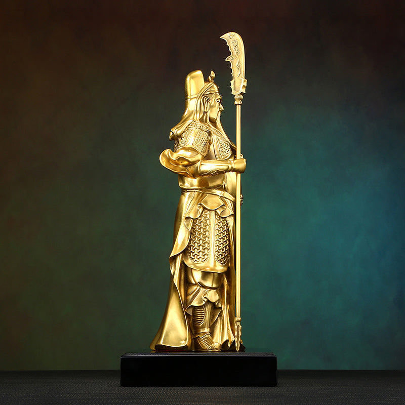 Tongtianxia Brass Standing Knife Guan Gong God of Wealth Guan Er Ye Kala Bodhisattva Statue Ornament for Home Office Decoration