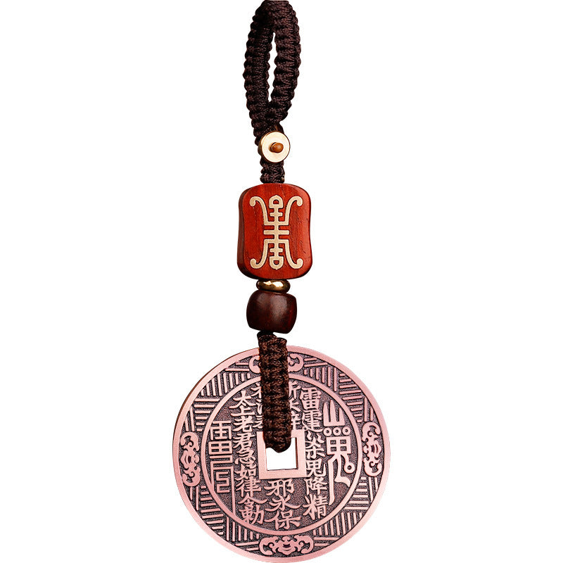 Purple Copper Mountain Ghost Money Car Keychain Pendant Twelve Zodiac Copper Coin Bagua Authentic Peace Pendant Ancient Coin Wholesale
