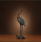 Brass Turtle and Crane Ornament Longevity Turtle Crane Fairy Crane Home Gift for Elderly Birthday Celebration Gift Living Room Decoration
