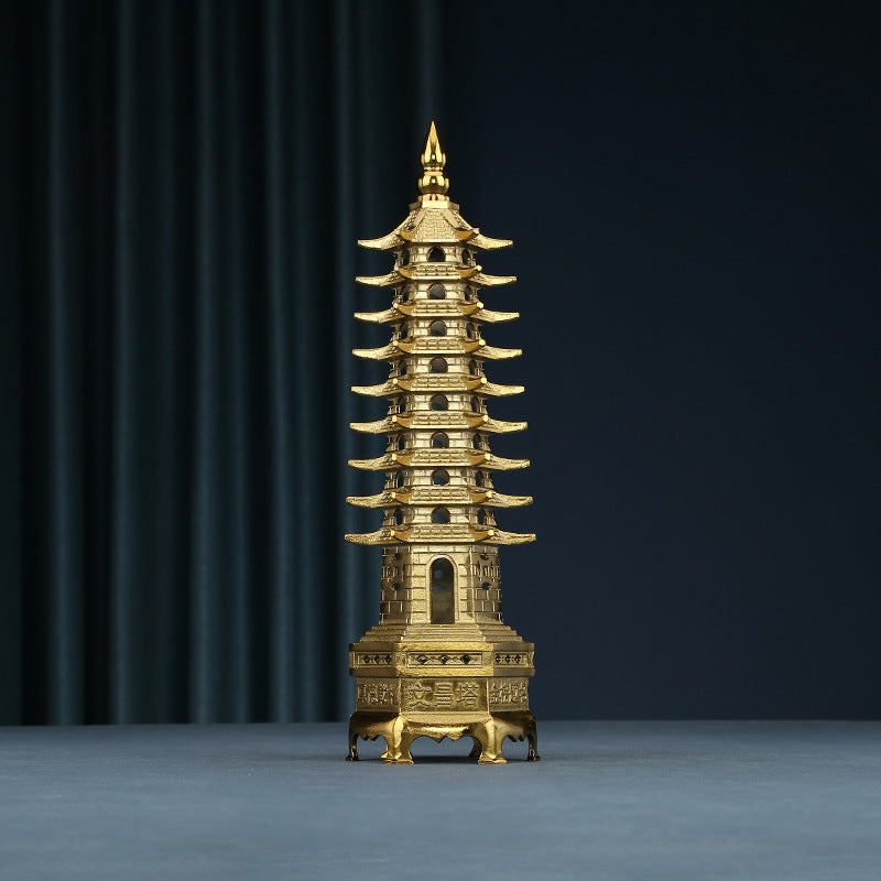 Brass Wenchang Pagoda Ornament Home Study Decoration Nine-Layer Wenchang Pagoda Desktop Craft Ornament