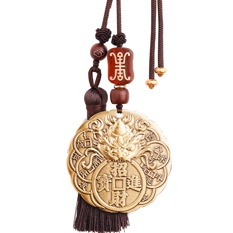 Brass Pixiu Wealth-Attracting and Safe Journey Car Pendant for Men, High-End Rearview Mirror Hanging Decoration, In-Car Wholesale