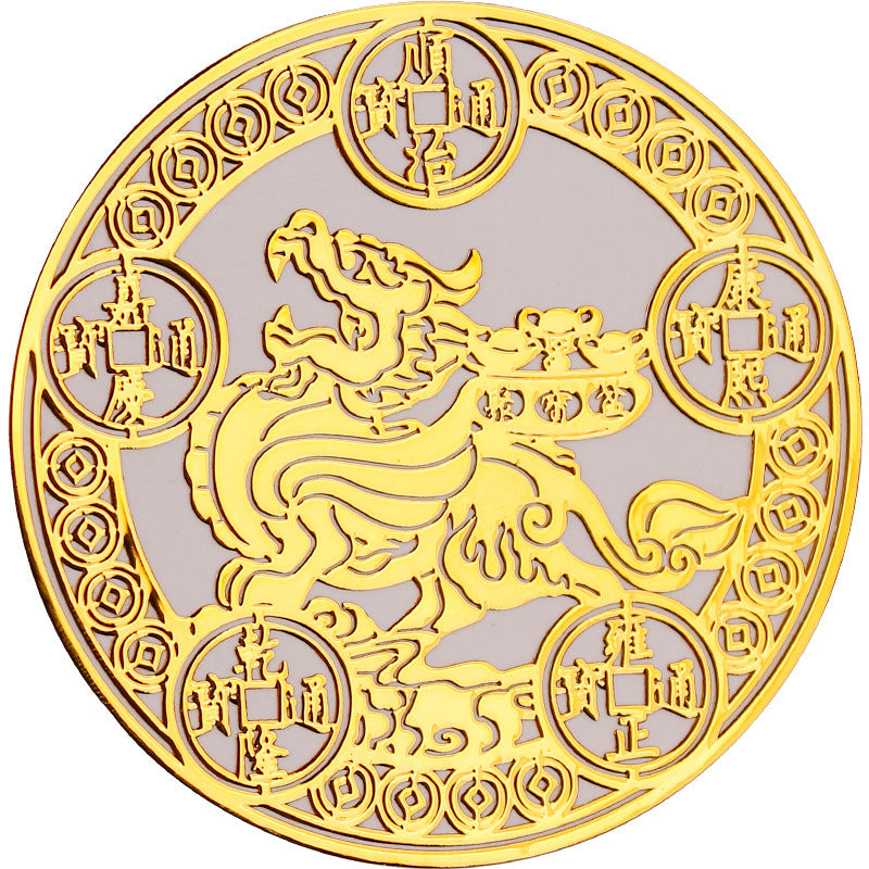 Taoist Pixiu Five Emperors Money Metal Sticker Wealth Gathering Mobile Phone Sticker Creative Door Sticker Computer Gold Sheet Sticker Wholesale