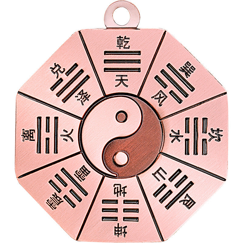 Taoist Purple Copper Five Elements Bagua Car Keychain Pendant Heaven and Earth Tai Chi Bagua Mirror Peace Amulet Male Protection Talisman
