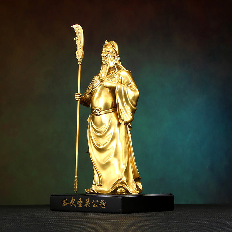Tongtianxia Brass Standing Knife Guan Gong God of Wealth Guan Er Ye Kala Bodhisattva Statue Ornament for Home Office Decoration
