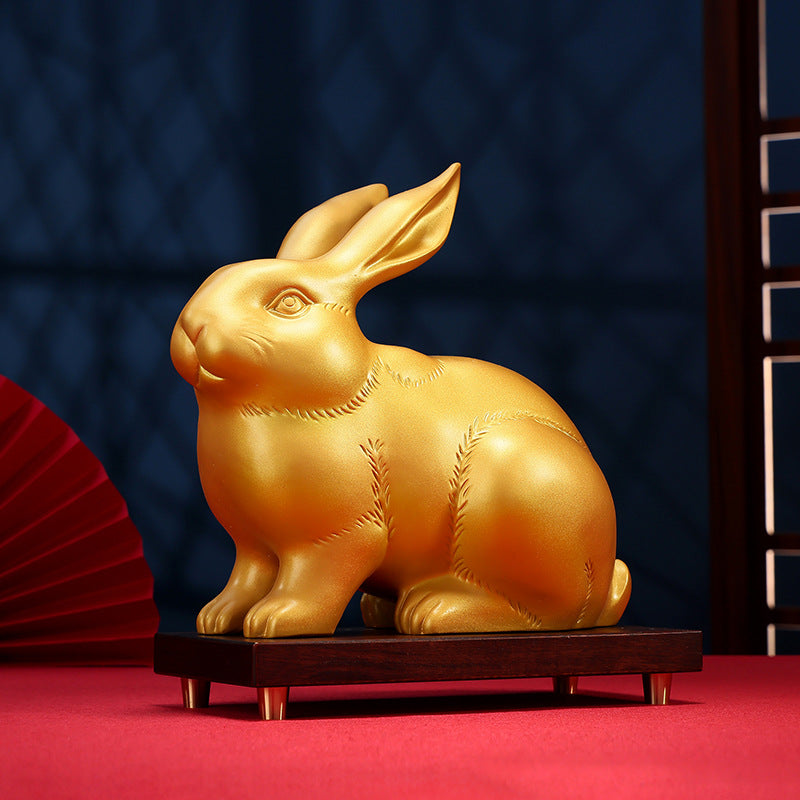 Brass Zodiac Rabbit Ornament for Home Office Desktop gold Wealth Rabbit Copper Craft Zodiac Gift Decorative Copperware
