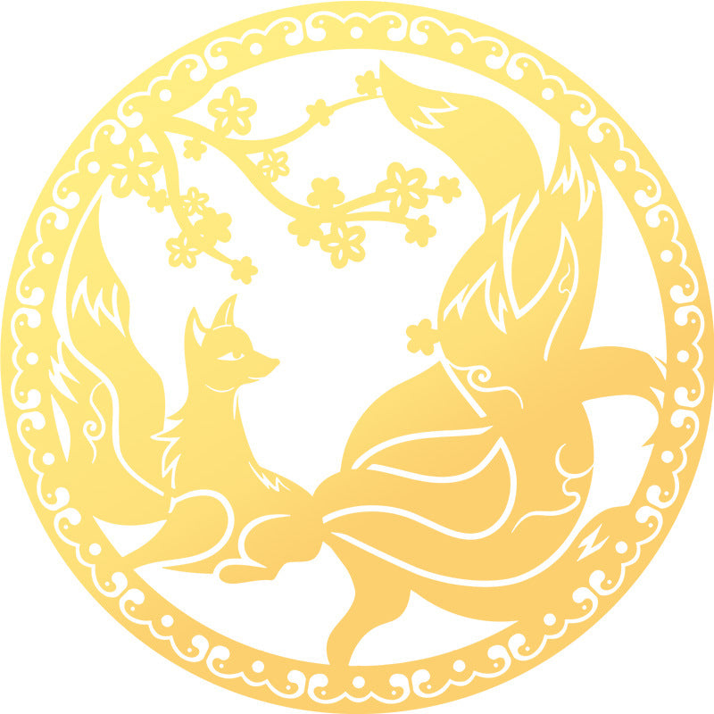 Taoist Nine-Tailed Fox Phone Sticker Metal Sticker Fox Sticker Gold Foil Good Luck Peach Blossom Sticker Phone Case Decoration Wholesale