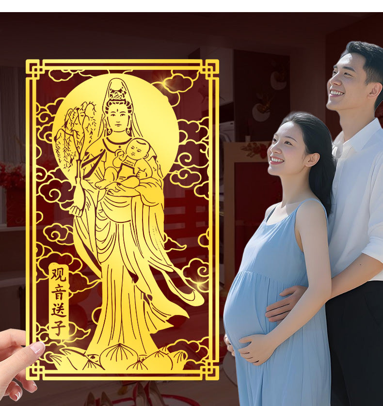 Guanyin Bodhisattva Goddess Phone Sticker Buddha Metal Sticker Childbirth Blessing Good Luck Item Wholesale