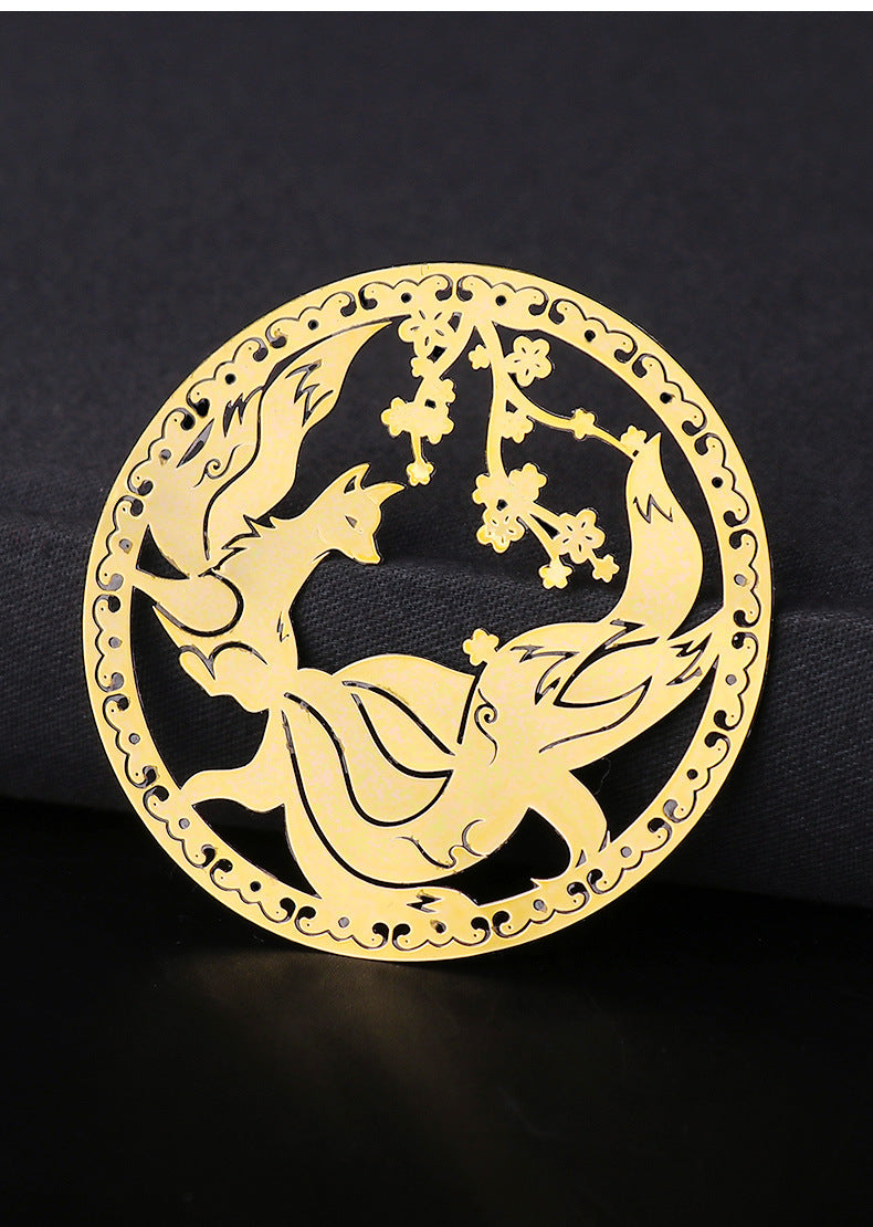 Taoist Nine-Tailed Fox Phone Sticker Metal Sticker Fox Sticker Gold Foil Good Luck Peach Blossom Sticker Phone Case Decoration Wholesale
