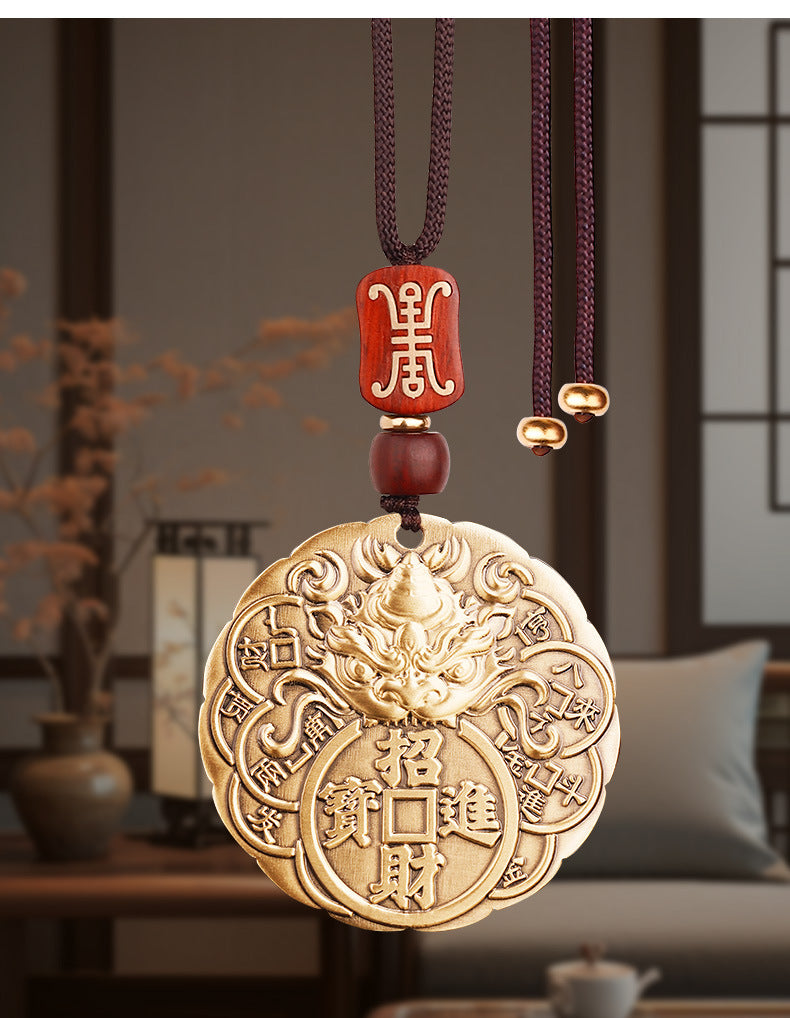 Brass Pixiu Wealth-Attracting and Safe Journey Car Pendant for Men, High-End Rearview Mirror Hanging Decoration, In-Car Wholesale