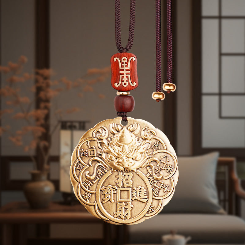 Brass Pixiu Wealth-Attracting and Safe Journey Car Pendant for Men, High-End Rearview Mirror Hanging Decoration, In-Car Wholesale