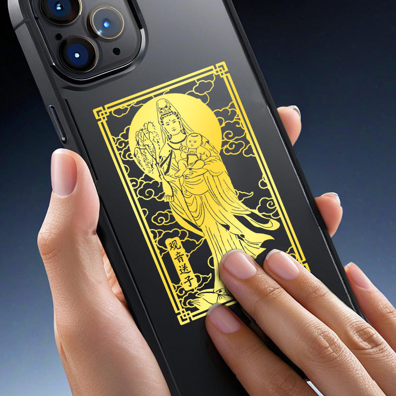 Guanyin Bodhisattva Goddess Phone Sticker Buddha Metal Sticker Childbirth Blessing Good Luck Item Wholesale