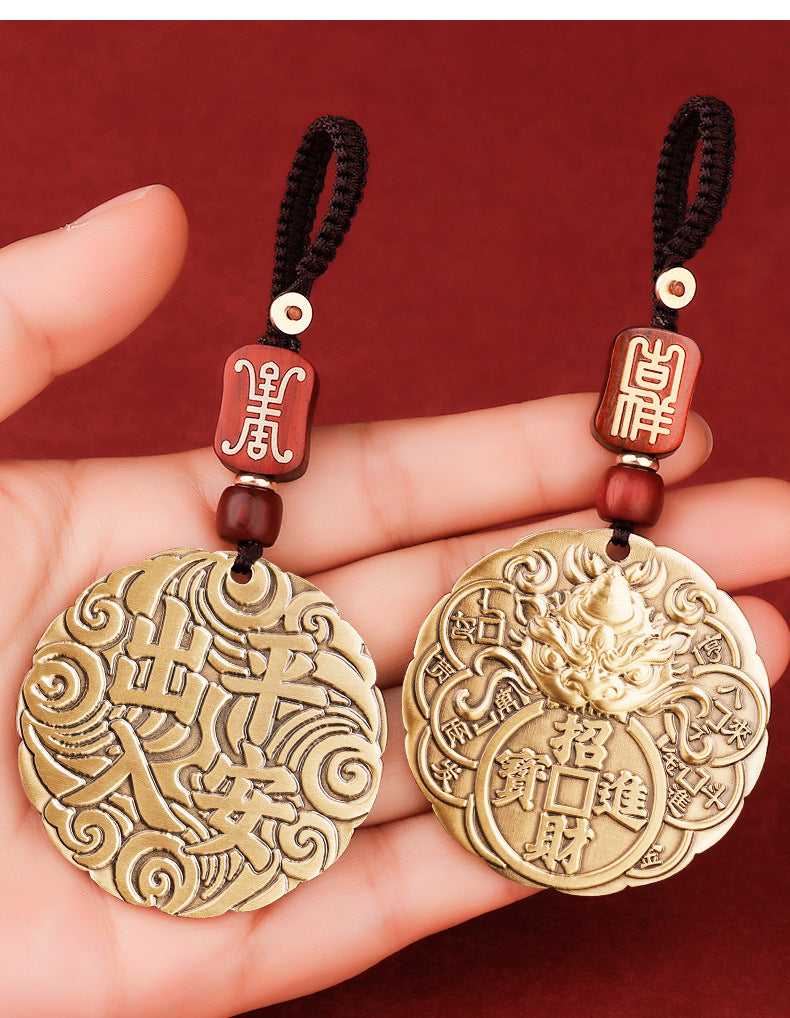 Brass Pixiu Wealth-Attracting and Safe Journey Car Pendant for Men, High-End Rearview Mirror Hanging Decoration, In-Car Wholesale