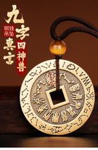 Pure Brass Nine-Character Mantra Purple Star Taboo Pendant Those Who Approach the Soldiers Shall Align in Formation Four Divine Beasts Copper Coin Necklace Taoist