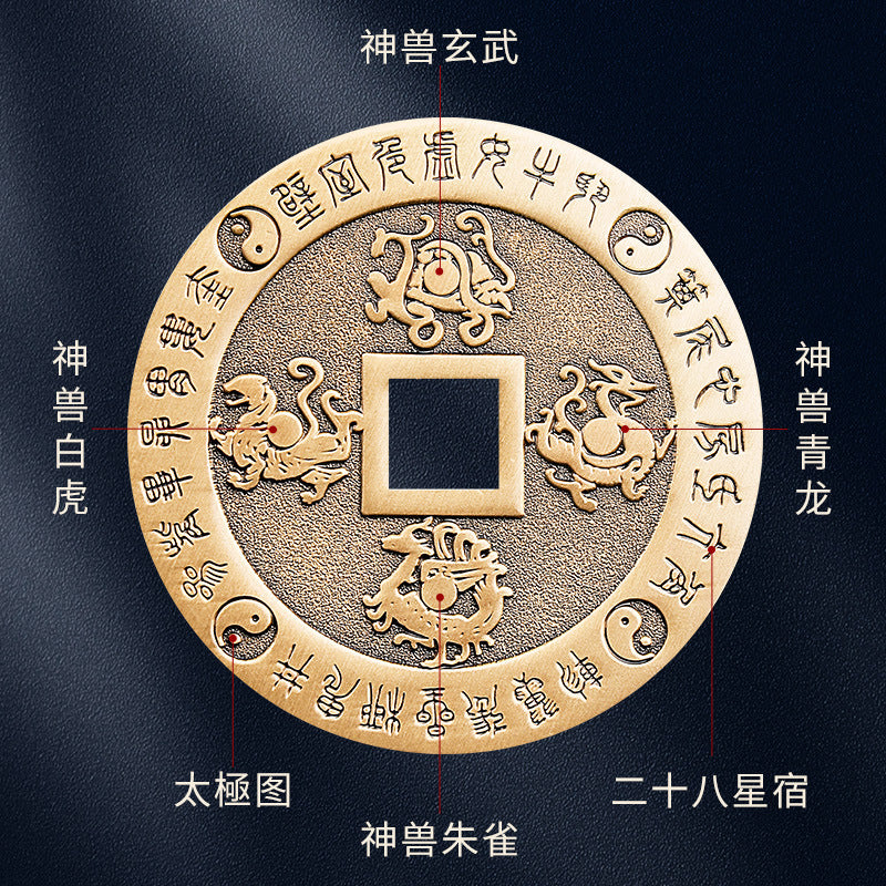 Pure Brass Nine-Character Mantra Purple Star Taboo Pendant Those Who Approach the Soldiers Shall Align in Formation Four Divine Beasts Copper Coin Necklace Taoist