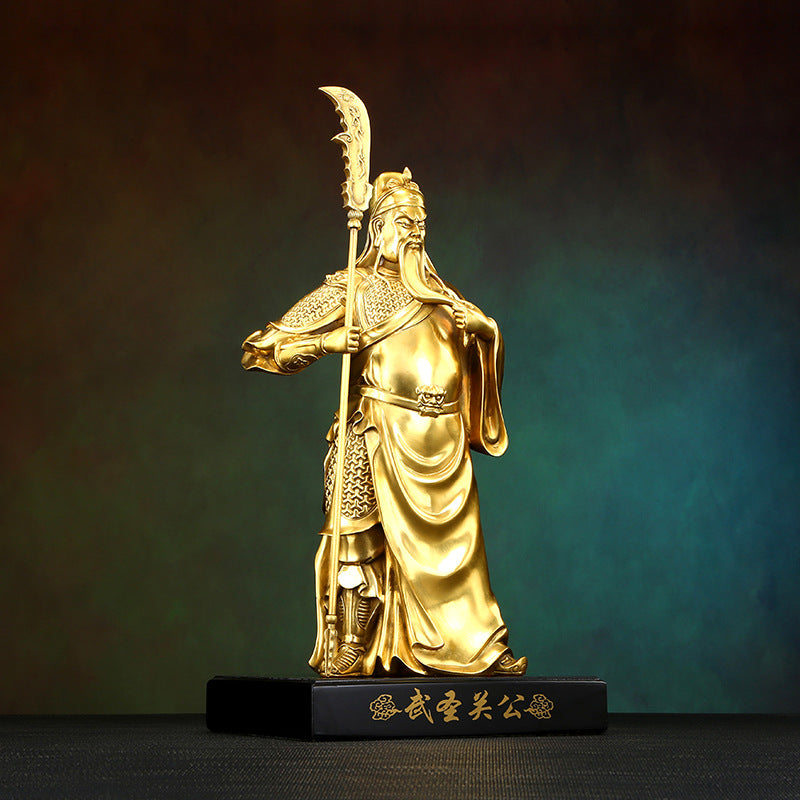 Tongtianxia Brass Standing Knife Guan Gong God of Wealth Guan Er Ye Kala Bodhisattva Statue Ornament for Home Office Decoration