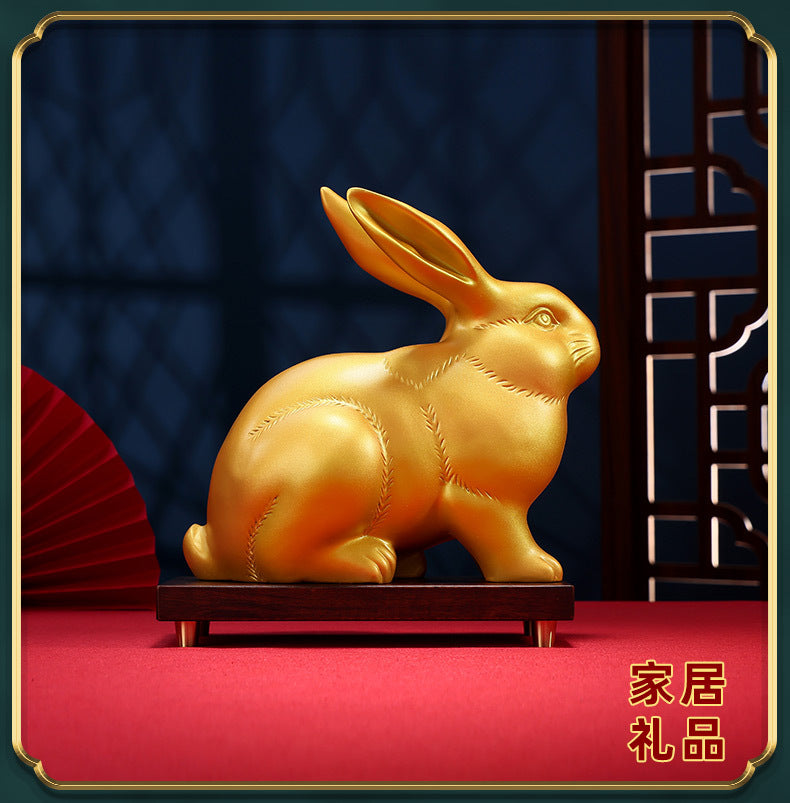 Brass Zodiac Rabbit Ornament for Home Office Desktop gold Wealth Rabbit Copper Craft Zodiac Gift Decorative Copperware