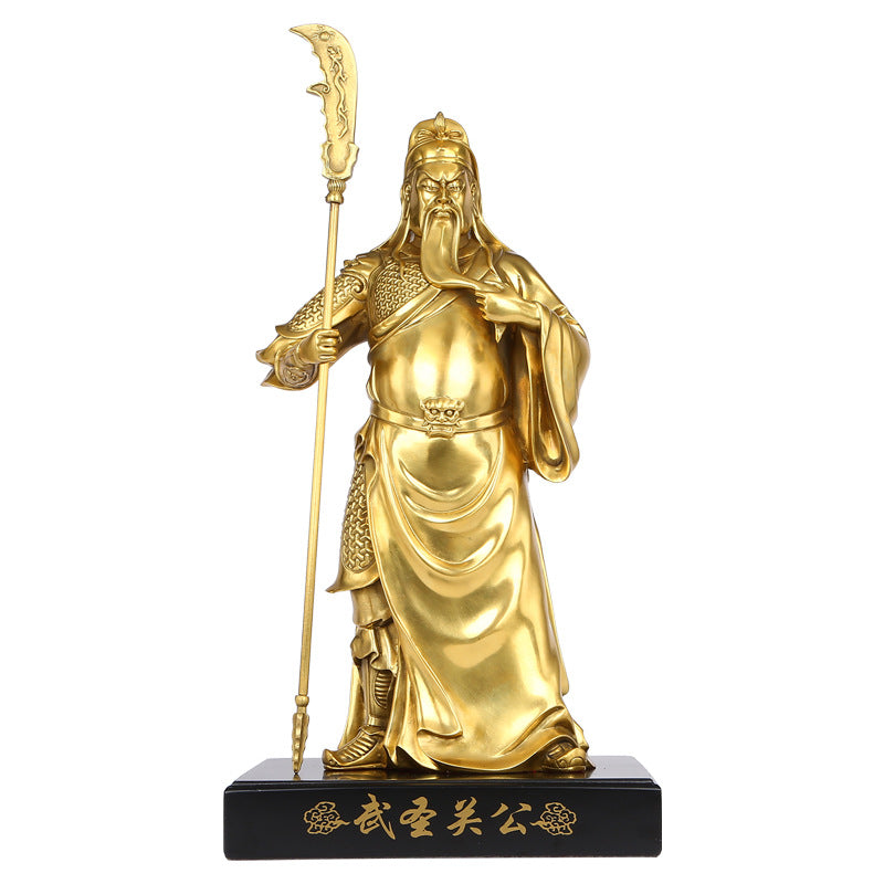 Tongtianxia Brass Standing Knife Guan Gong God of Wealth Guan Er Ye Kala Bodhisattva Statue Ornament for Home Office Decoration