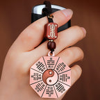 Taoist Purple Copper Five Elements Bagua Car Keychain Pendant Heaven and Earth Tai Chi Bagua Mirror Peace Amulet Male Protection Talisman