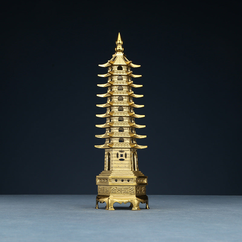 Brass Wenchang Pagoda Ornament Home Study Decoration Nine-Layer Wenchang Pagoda Desktop Craft Ornament