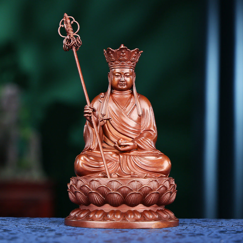 Bronze Ksitigarbha Bodhisattva Statue Home Office Desktop Mini Lotus Sitting Ksitigarbha Statue Craft Decoration