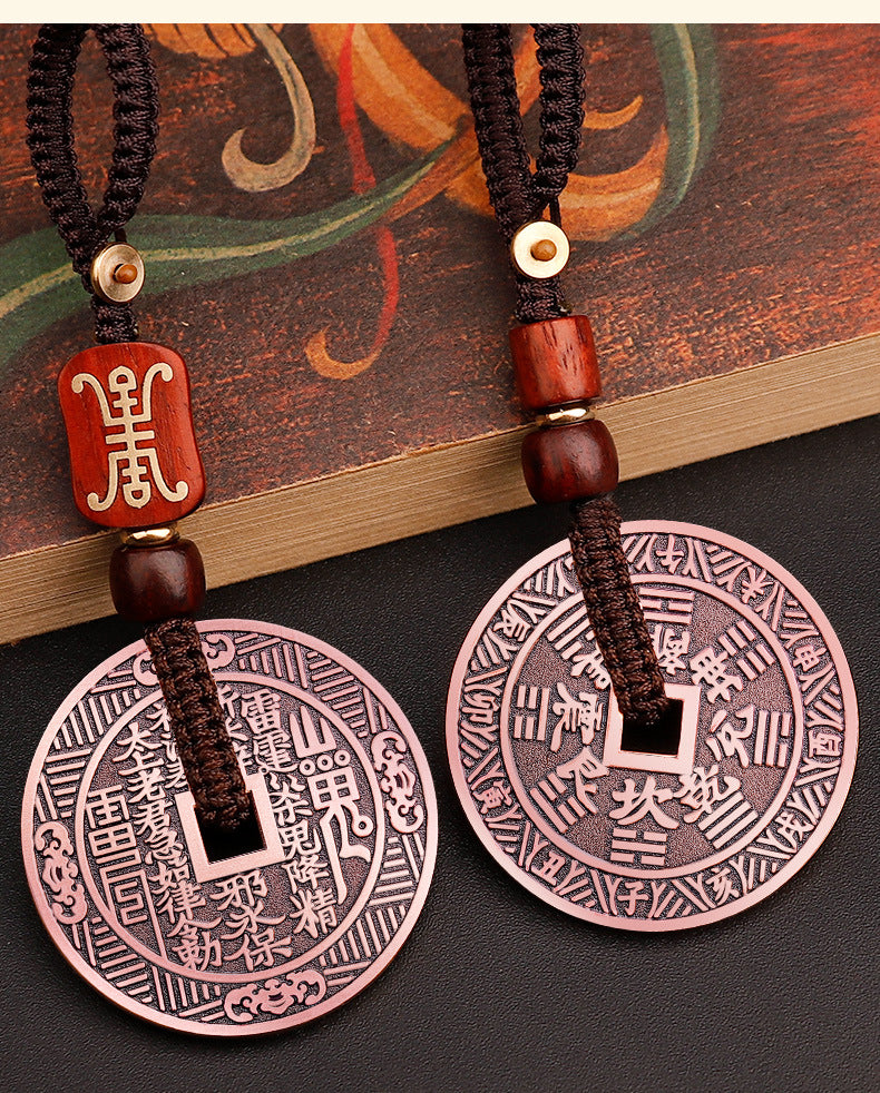 Purple Copper Mountain Ghost Money Car Keychain Pendant Twelve Zodiac Copper Coin Bagua Authentic Peace Pendant Ancient Coin Wholesale