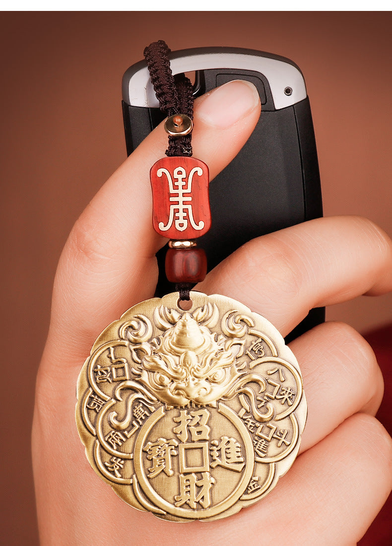 Brass Pixiu Wealth-Attracting and Safe Journey Car Pendant for Men, High-End Rearview Mirror Hanging Decoration, In-Car Wholesale