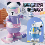 waka Panda Insulated Cup for Men and Women, High-Value Cartoon Trendy Toy Figurine, Ceramic Inner Liner, Food-Grade Children's Water Cup