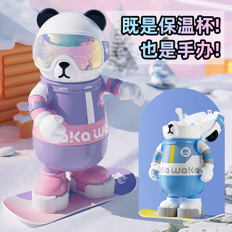 waka Panda Insulated Cup for Men and Women, High-Value Cartoon Trendy Toy Figurine, Ceramic Inner Liner, Food-Grade Children's Water Cup