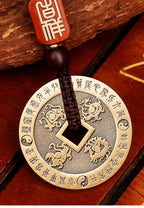 Pure Brass Nine-Character Mantra Purple Star Taboo Pendant Those Who Approach the Soldiers Shall Align in Formation Four Divine Beasts Copper Coin Necklace Taoist