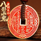 Taoist Cinnabar Brass Mountain Ghost Flower Pendant Car Keychain Twelve Zodiac Eight Diagrams Copper Coin Pendant Authentic Peace