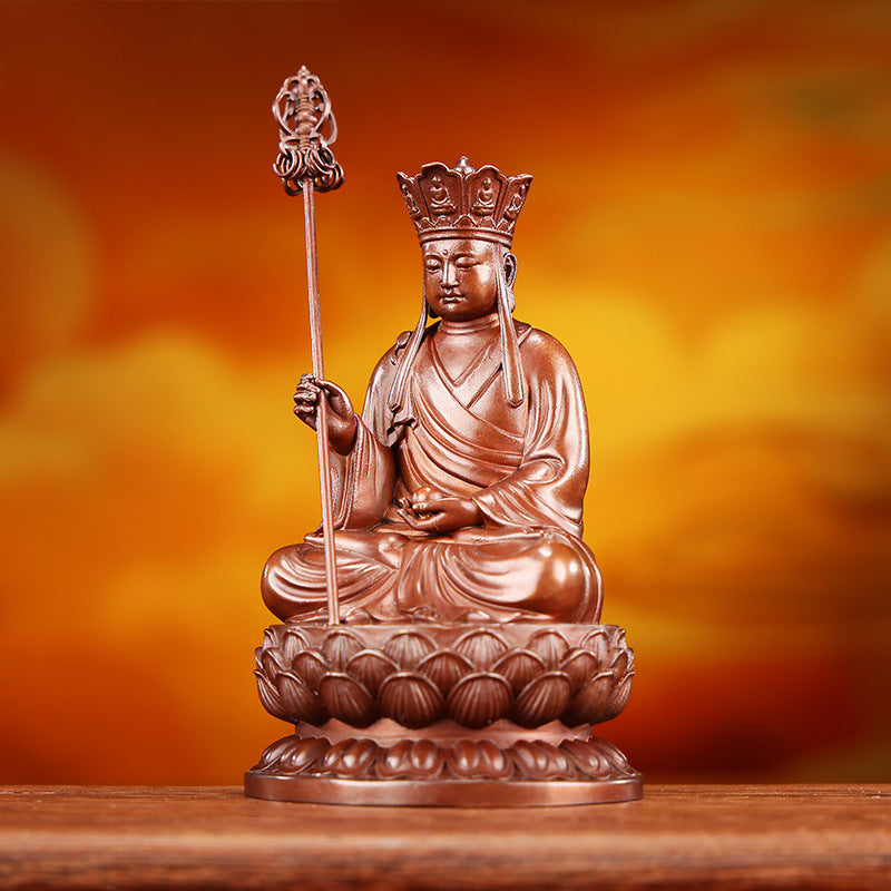Bronze Ksitigarbha Bodhisattva Statue Home Office Desktop Mini Lotus Sitting Ksitigarbha Statue Craft Decoration