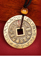 Pure Brass Nine-Character Mantra Purple Star Taboo Pendant Those Who Approach the Soldiers Shall Align in Formation Four Divine Beasts Copper Coin Necklace Taoist