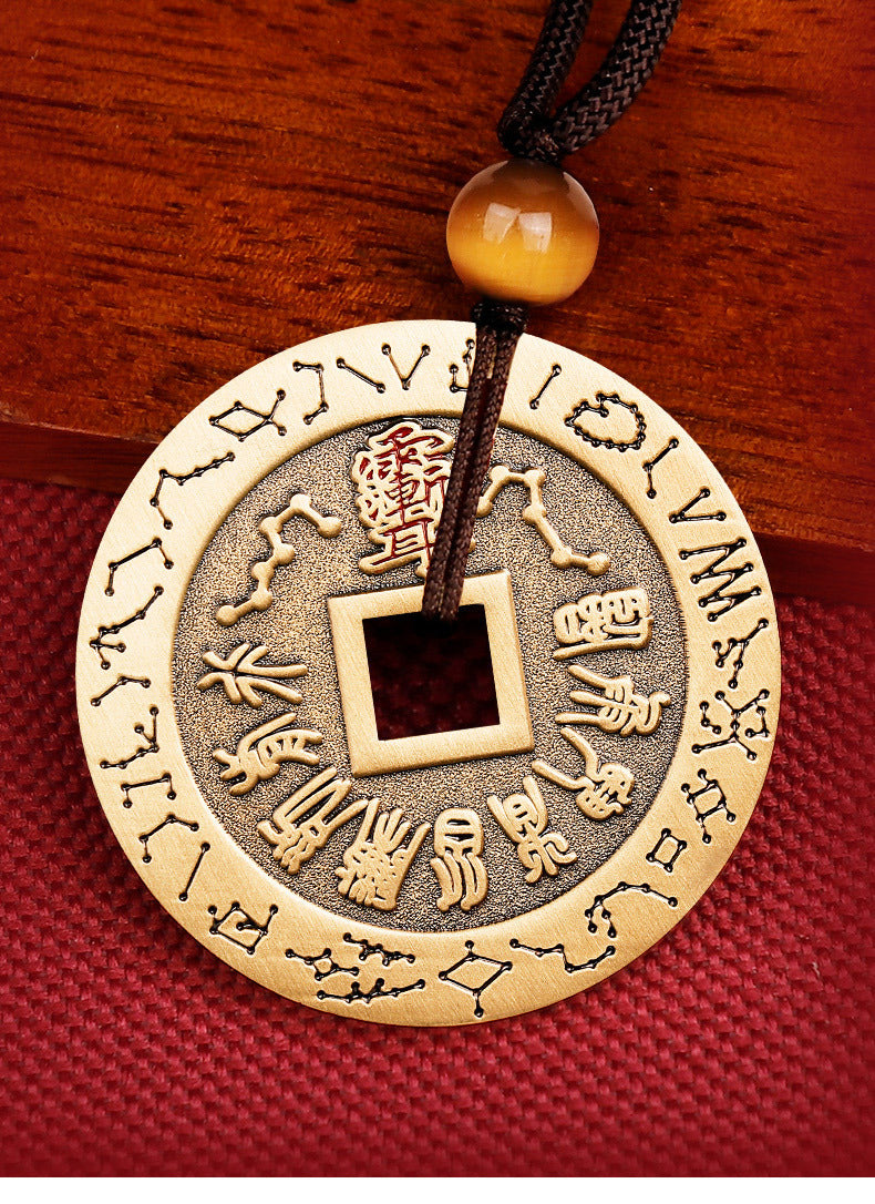 Pure Brass Nine-Character Mantra Purple Star Taboo Pendant Those Who Approach the Soldiers Shall Align in Formation Four Divine Beasts Copper Coin Necklace Taoist