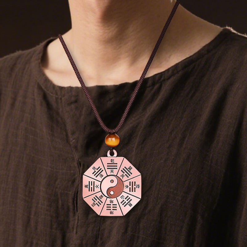 Taoist Purple Copper Five Elements Bagua Car Keychain Pendant Heaven and Earth Tai Chi Bagua Mirror Peace Amulet Male Protection Talisman
