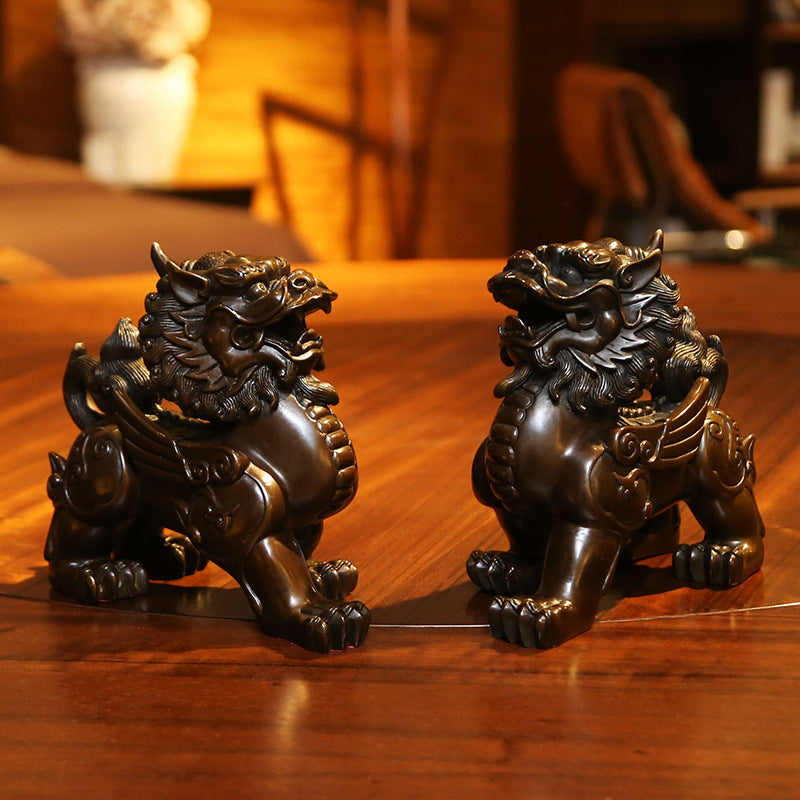 Bronze Kirin Figurine Home Office Decoration Living Room Craft Kirin Ornament Opening Gift