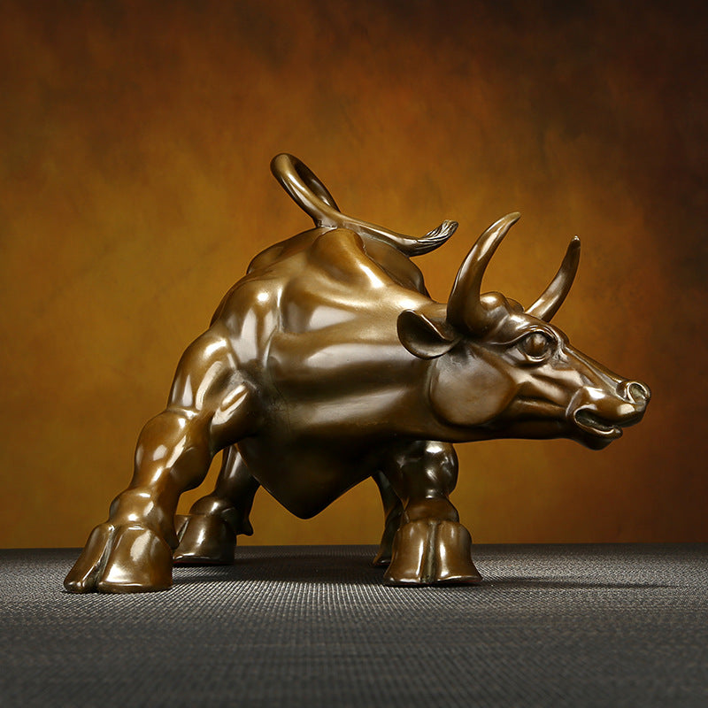 Wangshi Brass Bull Wall Street Bull Ornament Home Living Room Office Copper Bull Craft Store Opening Gift