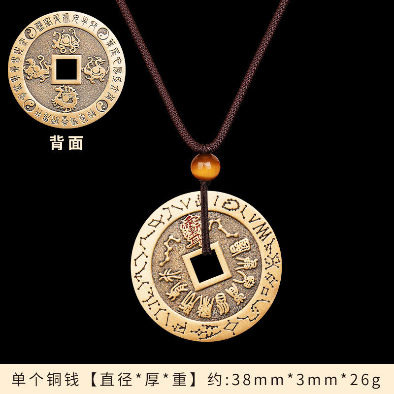 Pure Brass Nine-Character Mantra Purple Star Taboo Pendant Those Who Approach the Soldiers Shall Align in Formation Four Divine Beasts Copper Coin Necklace Taoist