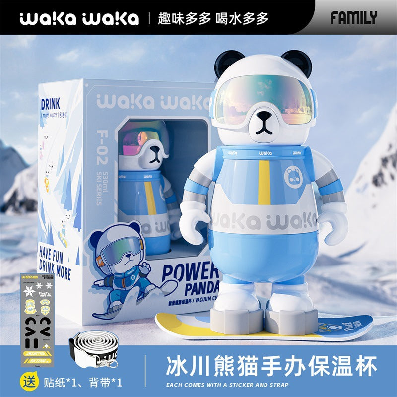 waka Panda Insulated Cup for Men and Women, High-Value Cartoon Trendy Toy Figurine, Ceramic Inner Liner, Food-Grade Children's Water Cup