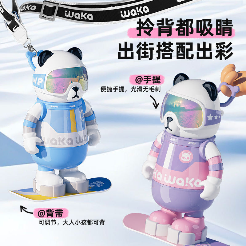waka Panda Insulated Cup for Men and Women, High-Value Cartoon Trendy Toy Figurine, Ceramic Inner Liner, Food-Grade Children's Water Cup