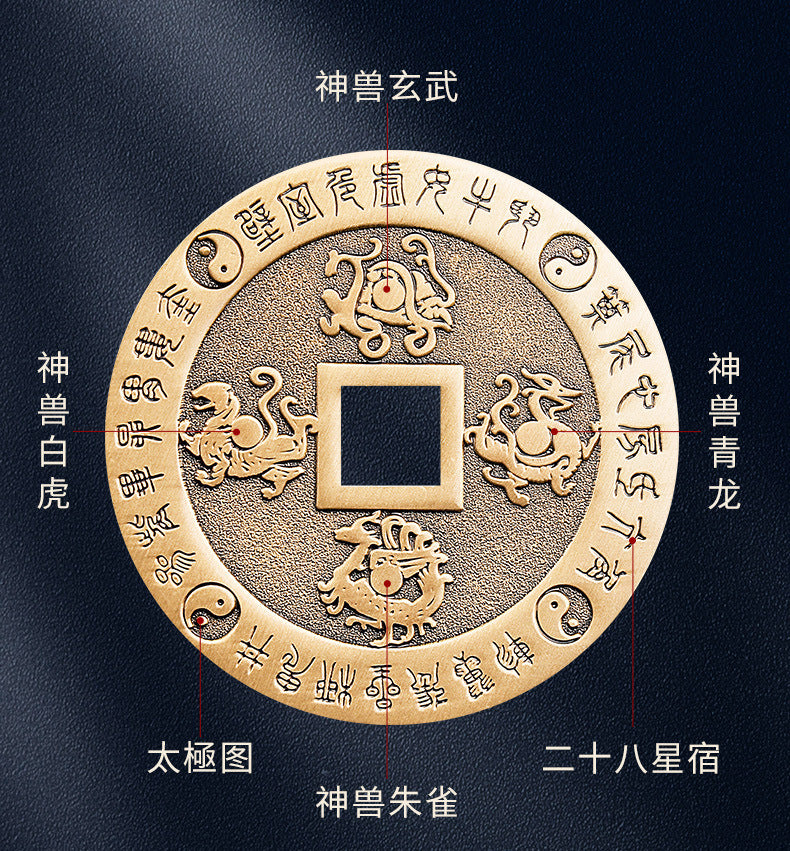 Pure Brass Nine-Character Mantra Purple Star Taboo Pendant Those Who Approach the Soldiers Shall Align in Formation Four Divine Beasts Copper Coin Necklace Taoist