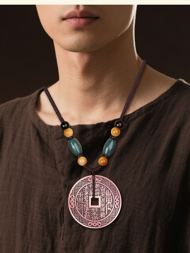 Purple Copper Mountain Ghost Money Car Keychain Pendant Twelve Zodiac Copper Coin Bagua Authentic Peace Pendant Ancient Coin Wholesale