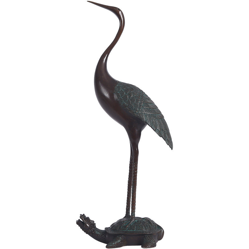 Brass Turtle and Crane Ornament Longevity Turtle Crane Fairy Crane Home Gift for Elderly Birthday Celebration Gift Living Room Decoration